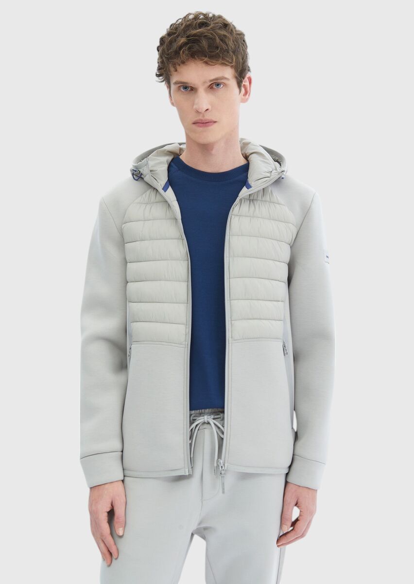 Grey Regular Fit Hooded Denim Weaving Coat - 3