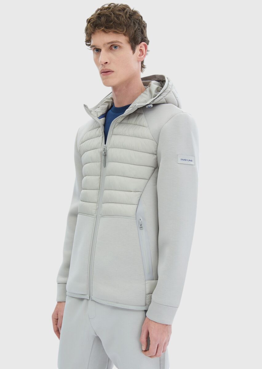 Grey Regular Fit Hooded Denim Weaving Coat - 4