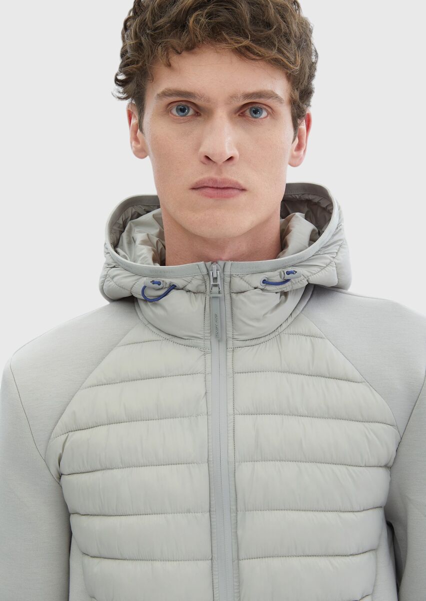 Grey Regular Fit Hooded Denim Weaving Coat - 5