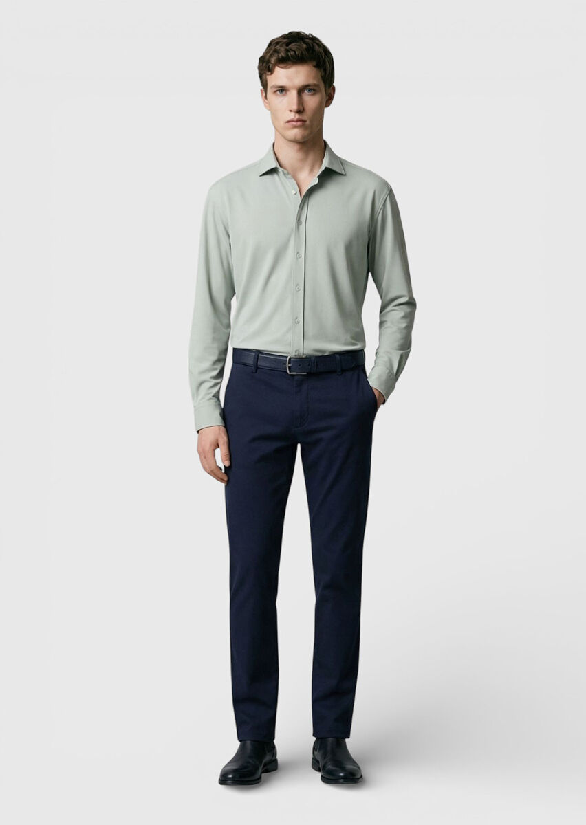 Grey Regular Fit Knitting Classical Shirt - 3