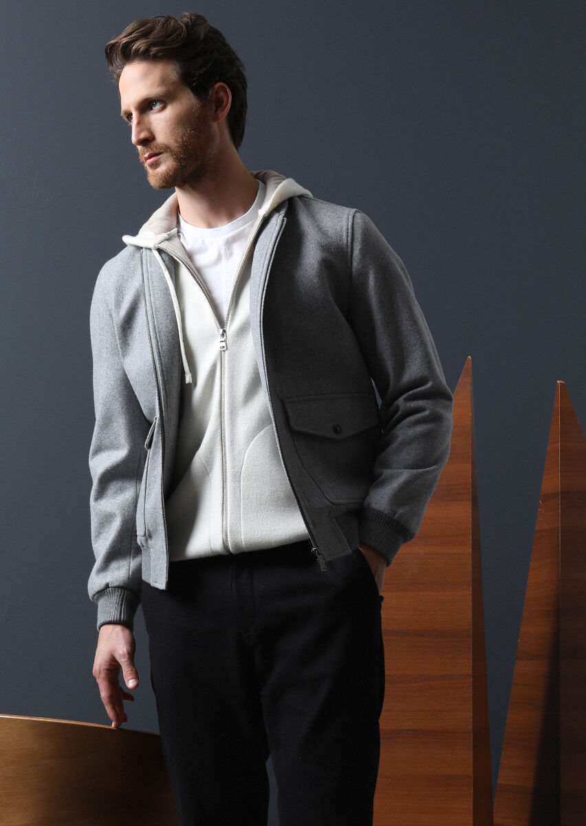 Grey Regular Fit Turtleneck Casual Weaving Coat - 2