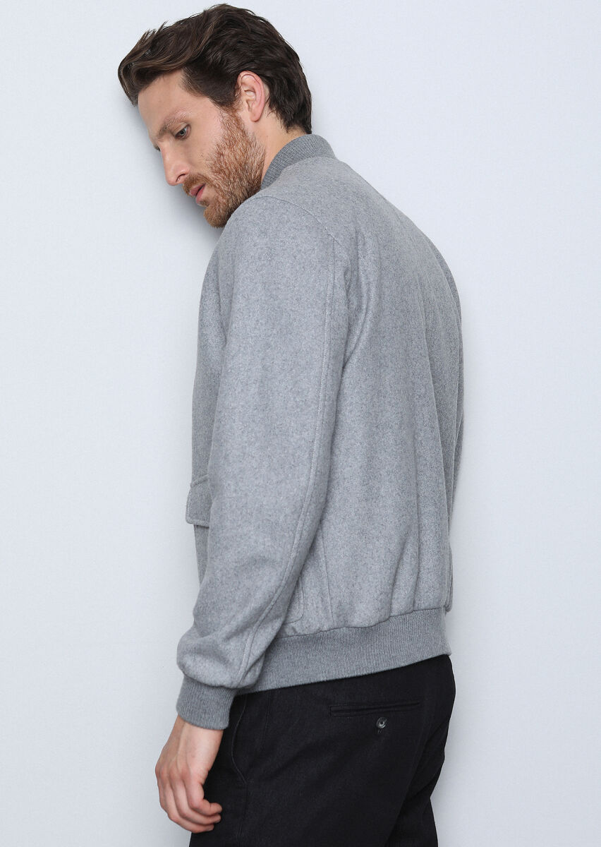 Grey Regular Fit Turtleneck Casual Weaving Coat - 5