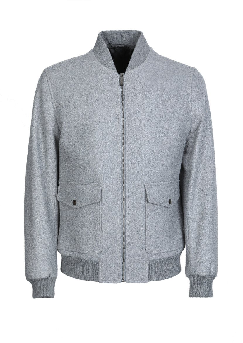 Grey Regular Fit Turtleneck Casual Weaving Coat - 6