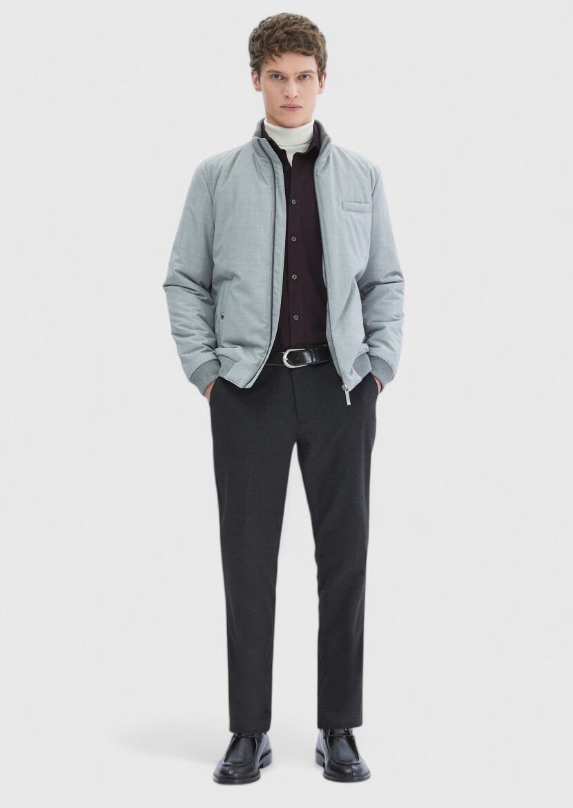 Grey Regular Fit Turtleneck Casual Weaving Coat - RAMSEY