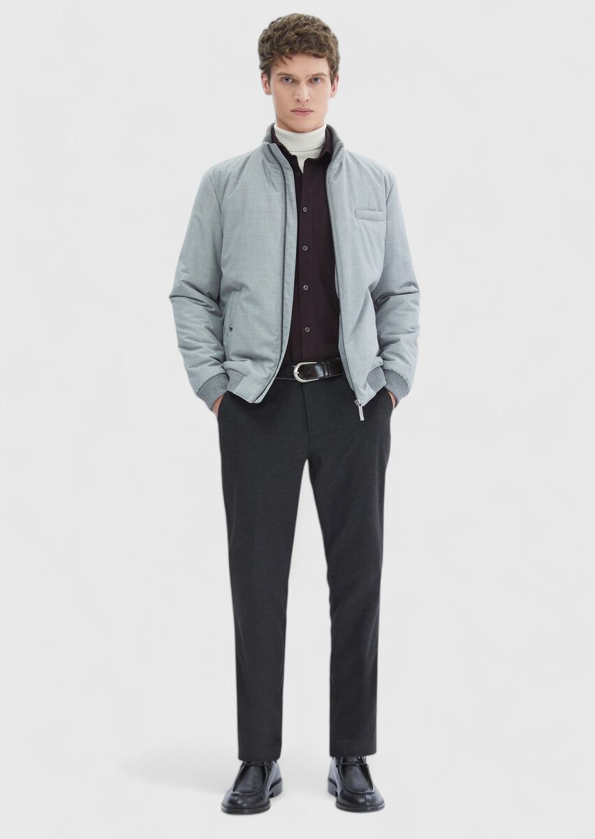 Grey Regular Fit Turtleneck Casual Weaving Coat - 2