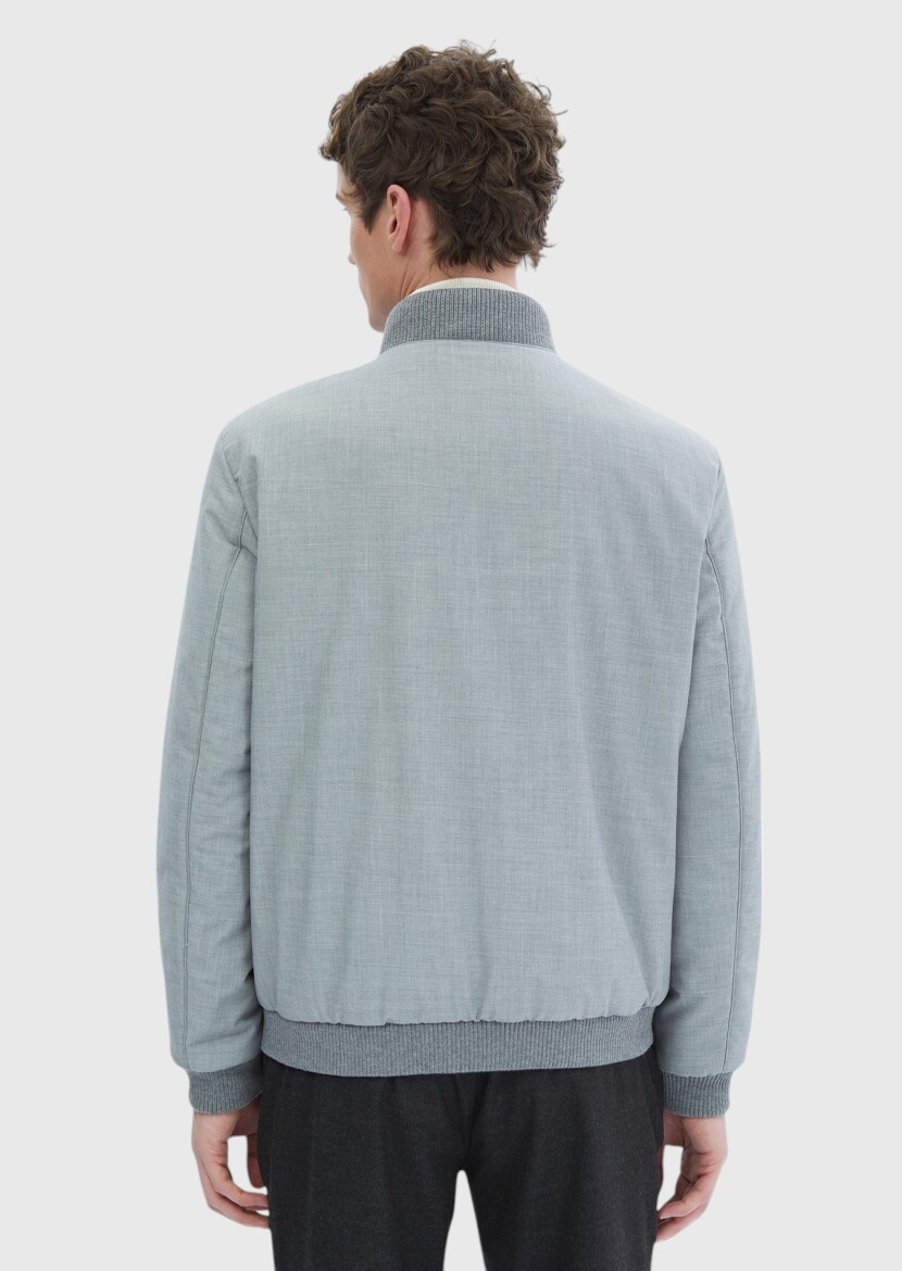 Grey Regular Fit Turtleneck Casual Weaving Coat - 7