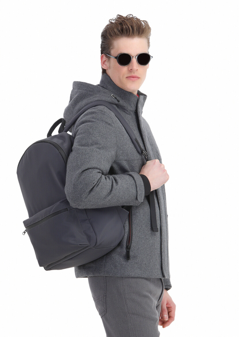 Grey Regular Fit Turtleneck Casual Weaving Removable Hood Coat - 5