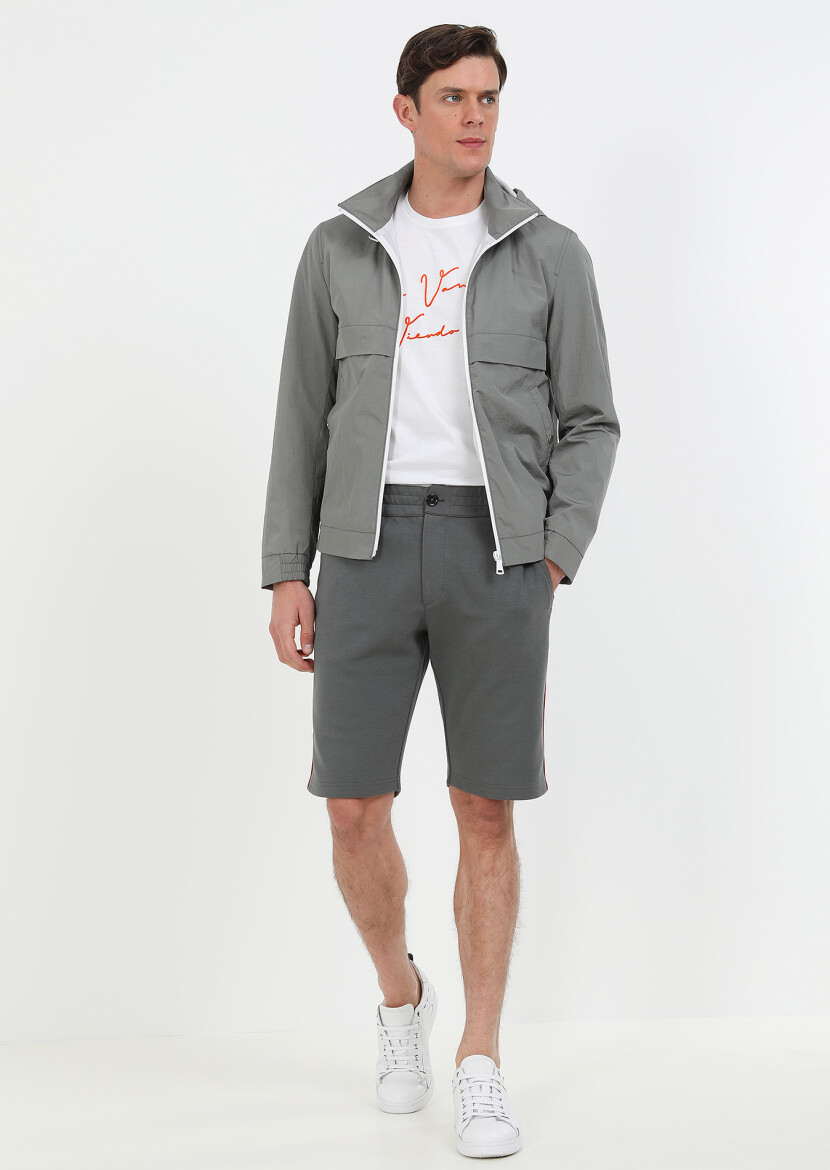 Grey Regular Fit Turtleneck Denim Weaving Coat - 2
