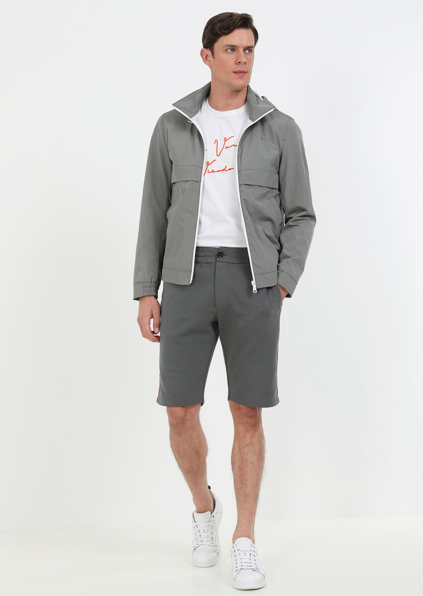 Grey Regular Fit Turtleneck Denim Weaving Coat - 2