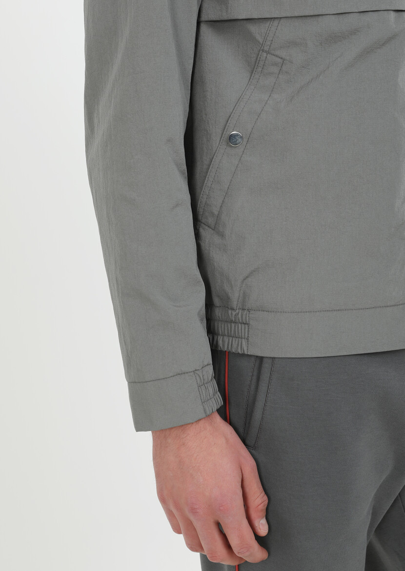 Grey Regular Fit Turtleneck Denim Weaving Coat - 4