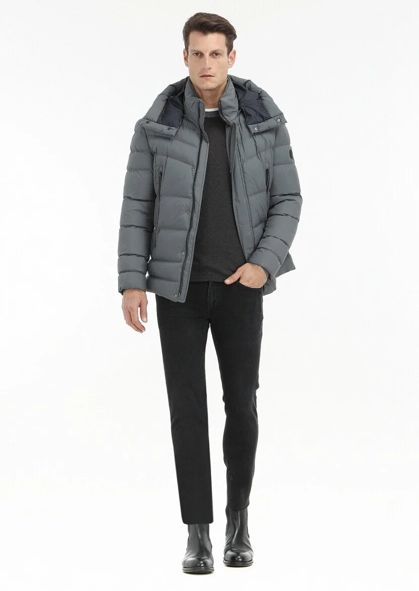 Grey Removable Hood Weaving Coat - 1