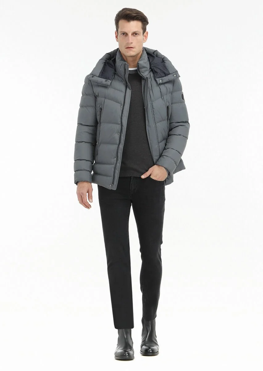 Grey Removable Hood Weaving Coat - 1