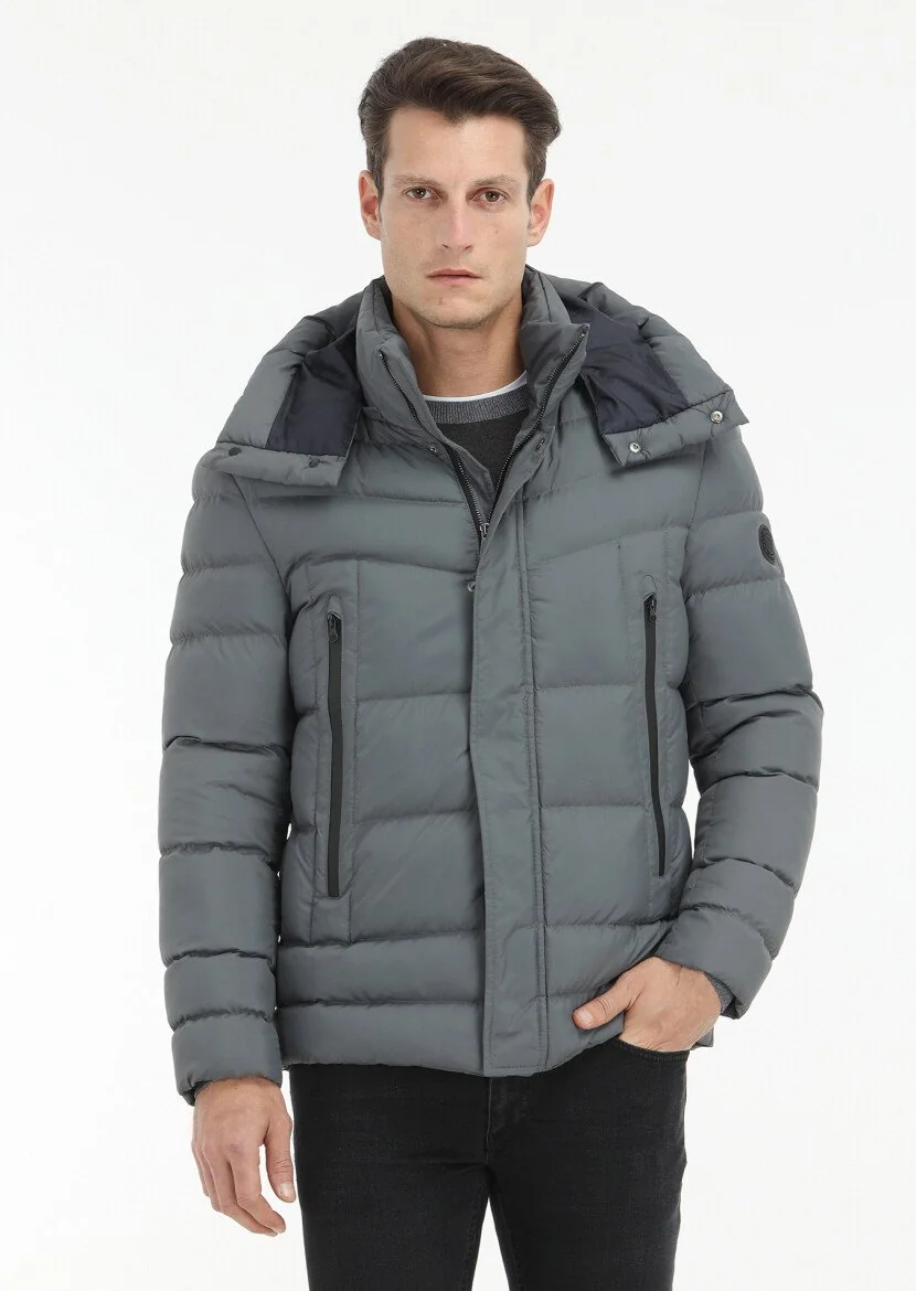 Grey Removable Hood Weaving Coat 