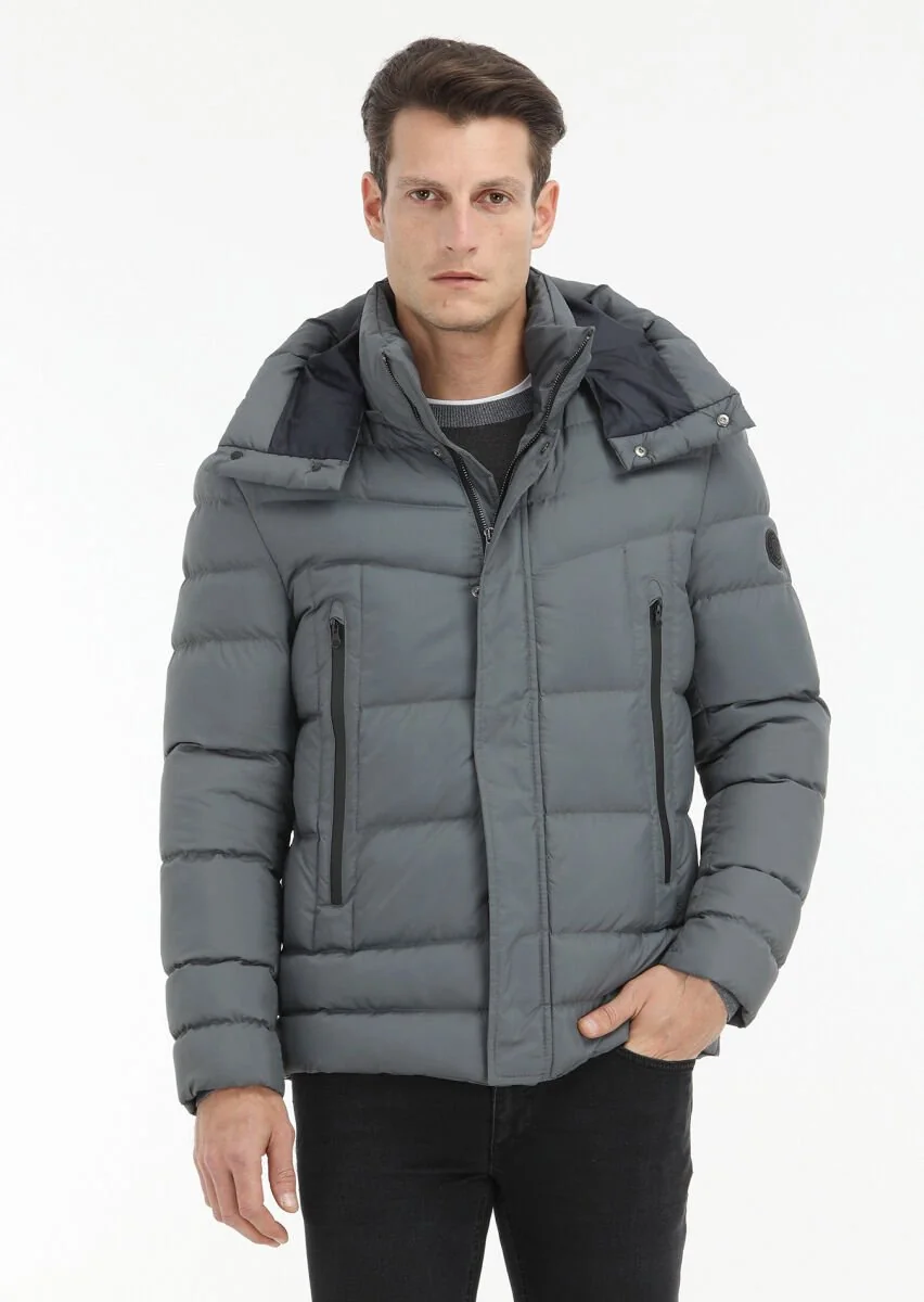 Grey Removable Hood Weaving Coat - 2