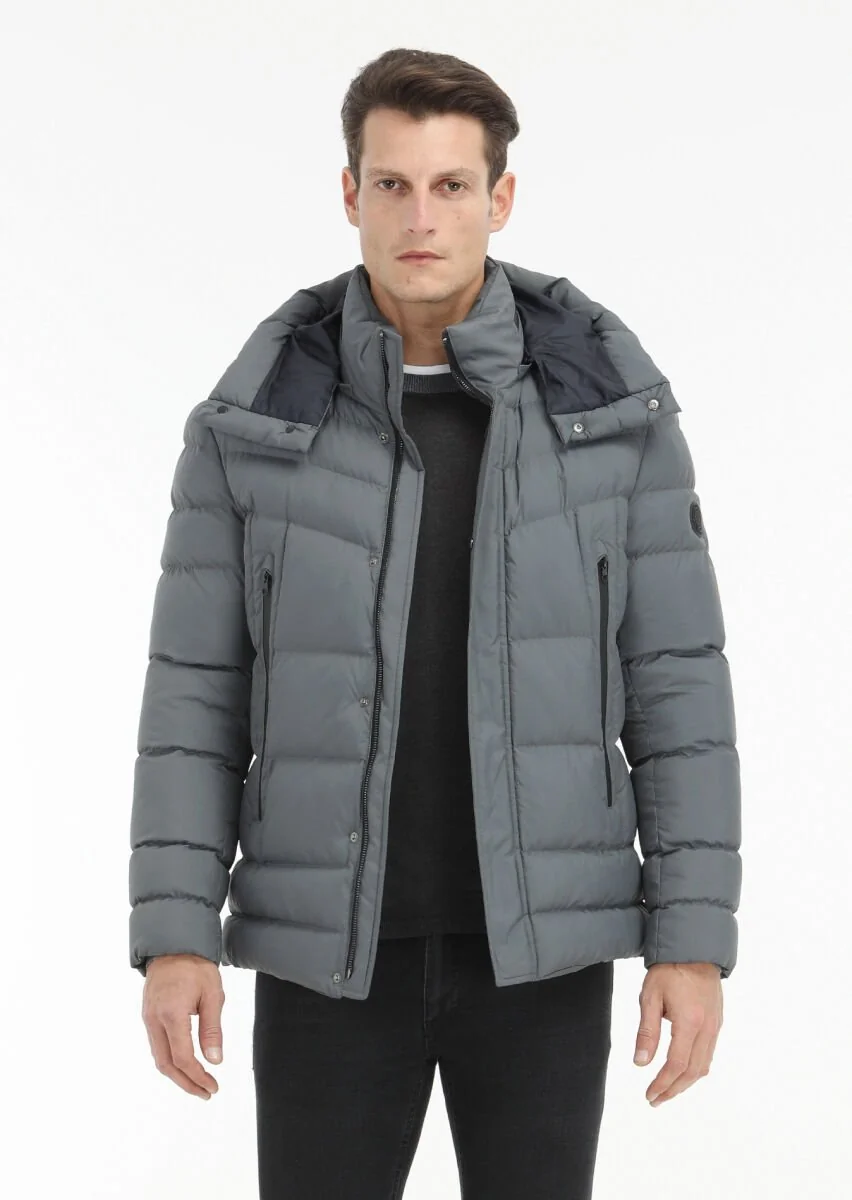 Grey Removable Hood Weaving Coat - 3