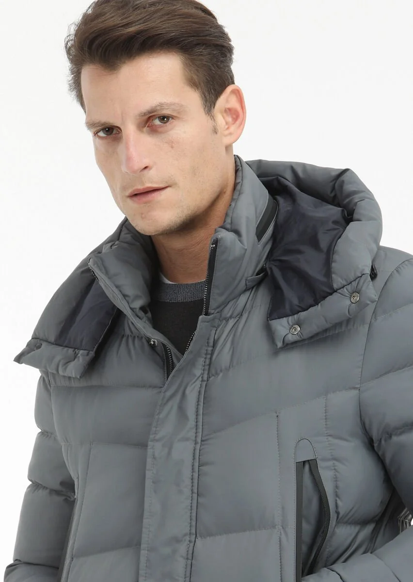 Grey Removable Hood Weaving Coat - 4