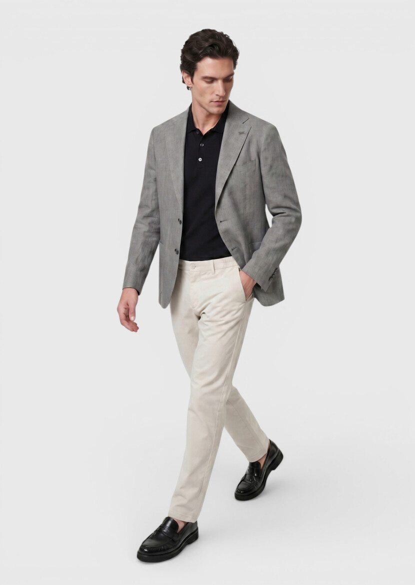 Grey Shirt Shoulder Slim Fit 100% Linen Jacket - 2