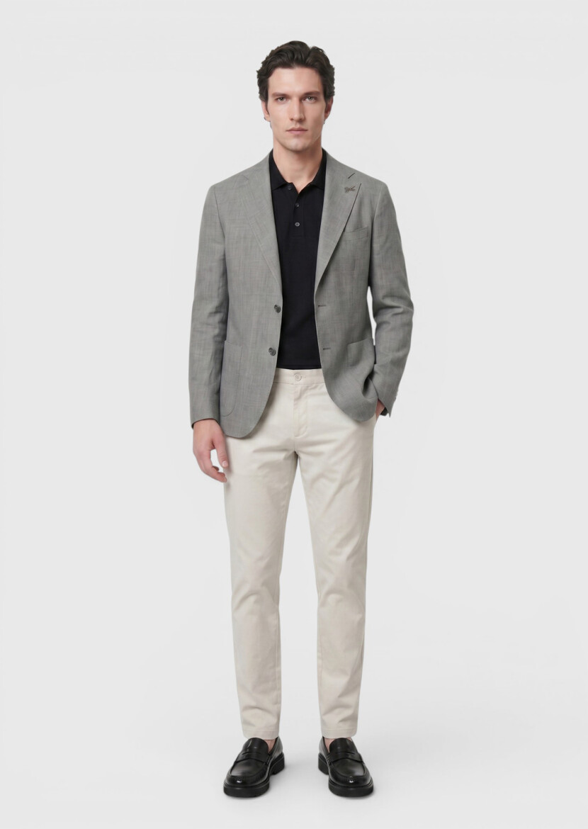 Grey Shirt Shoulder Slim Fit 100% Linen Jacket - 3