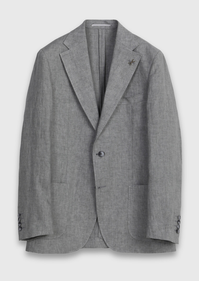Grey Shirt Shoulder Slim Fit 100% Linen Jacket - 6