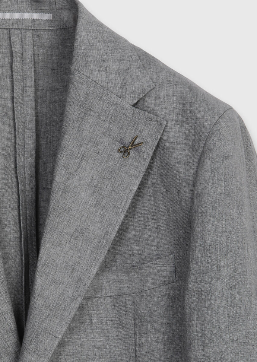 Grey Shirt Shoulder Slim Fit 100% Linen Jacket - 7