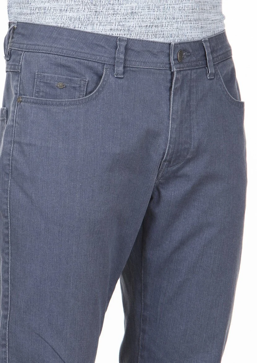 Grey Slim Fit Denim Cotton Blended Trousers - 3