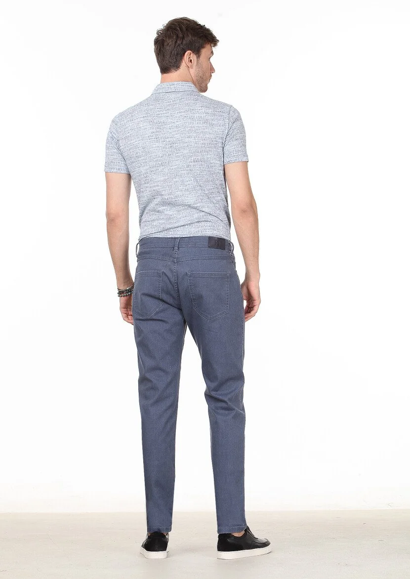 Grey Slim Fit Denim Cotton Blended Trousers - 4