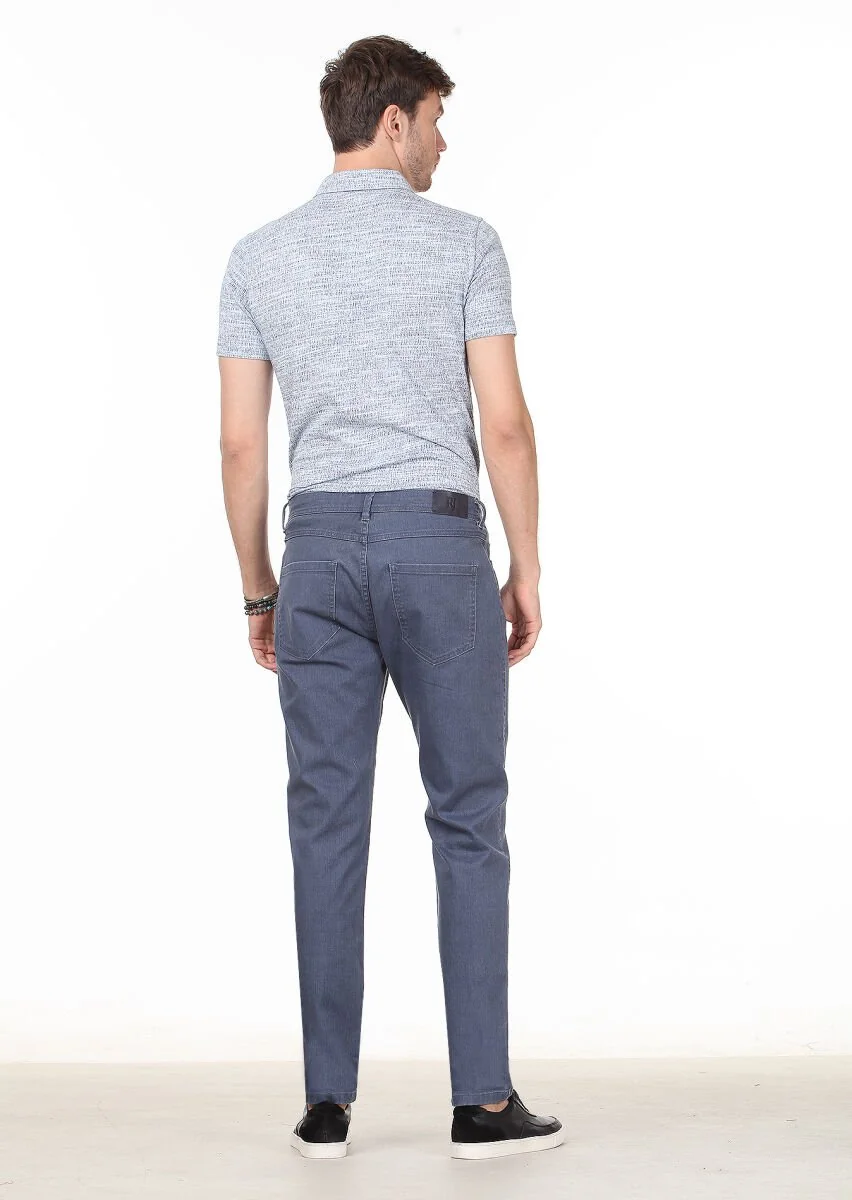 Grey Slim Fit Denim Cotton Blended Trousers - 4