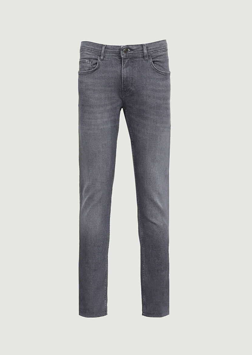 Grey Slim Fit Denim Cotton Blended Trousers - 6