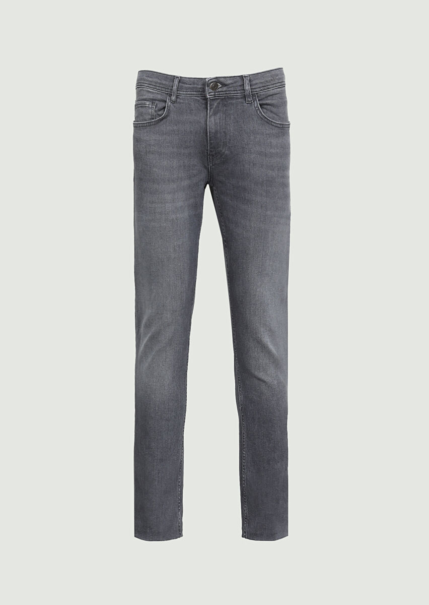 Grey Slim Fit Denim Cotton Blended Trousers - 6