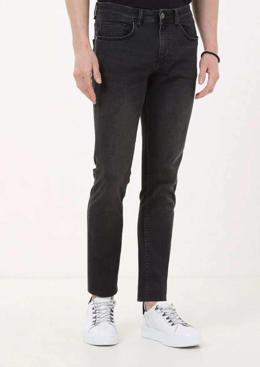 Grey Slim Fit Denim Cotton Blended Trousers - 3