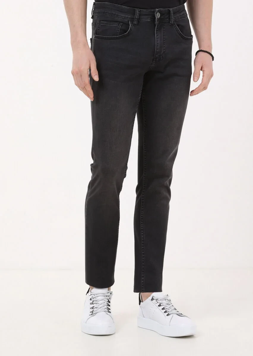 Grey Slim Fit Denim Cotton Blended Trousers - 3