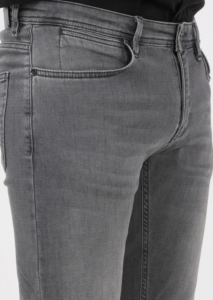 Grey Slim Fit Denim Cotton Blended Trousers - 3