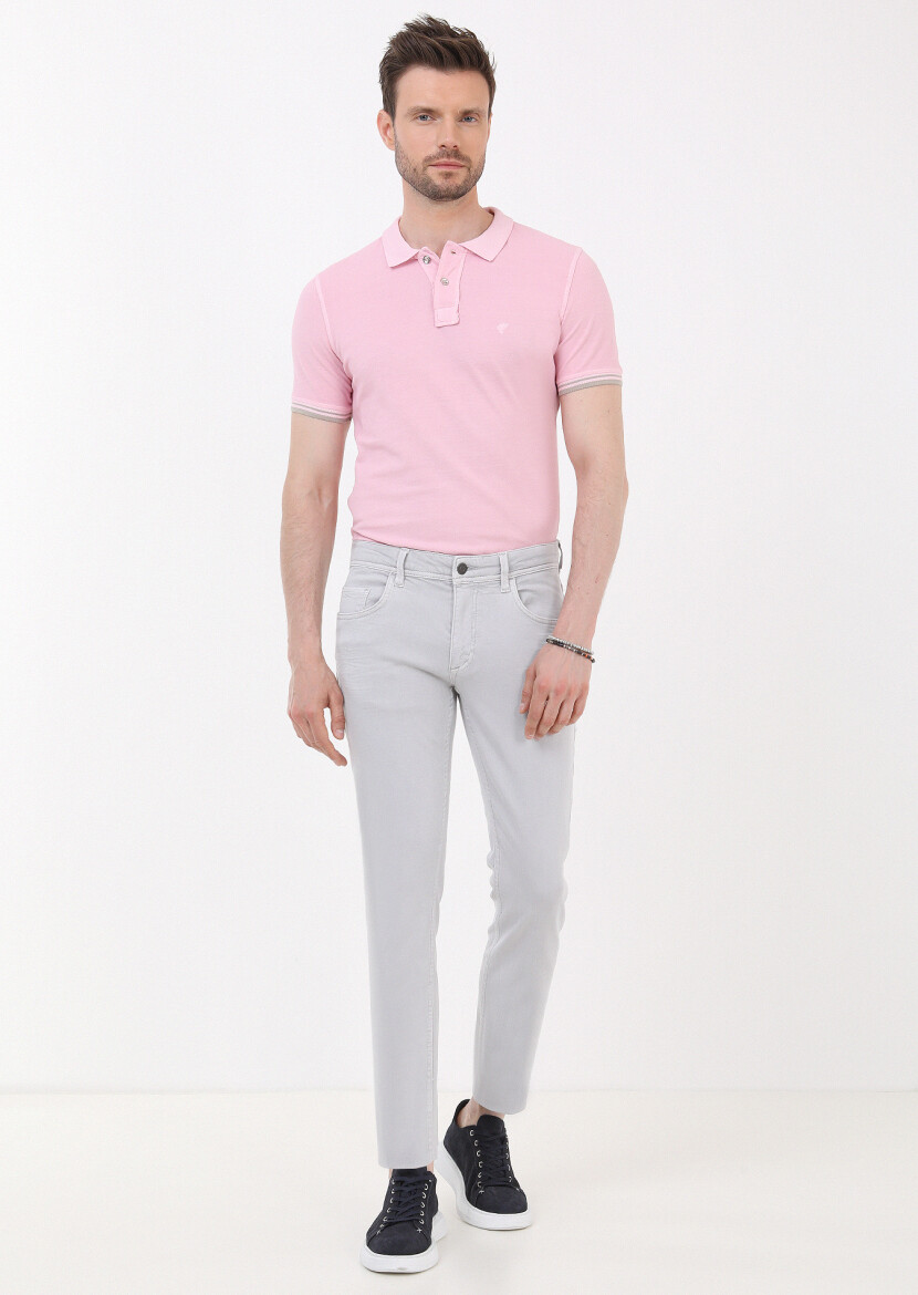 Grey Slim Fit Denim Cotton Blended Trousers - 1