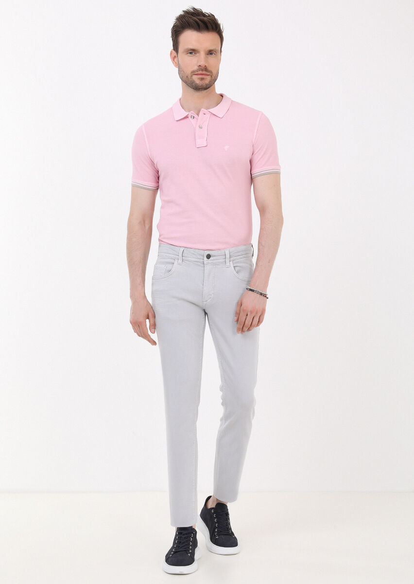 Grey Slim Fit Denim Cotton Blended Trousers - 1