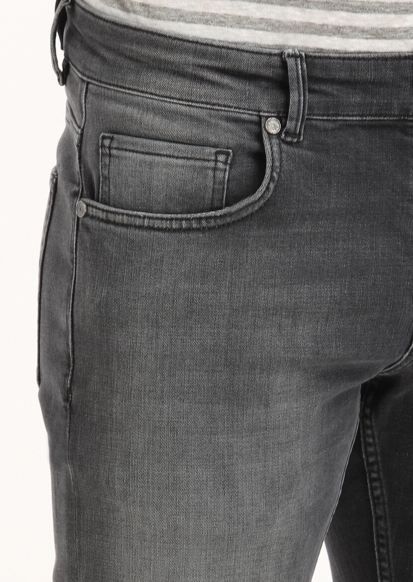 Grey Slim Fit Denim Cotton Blended Trousers - 3