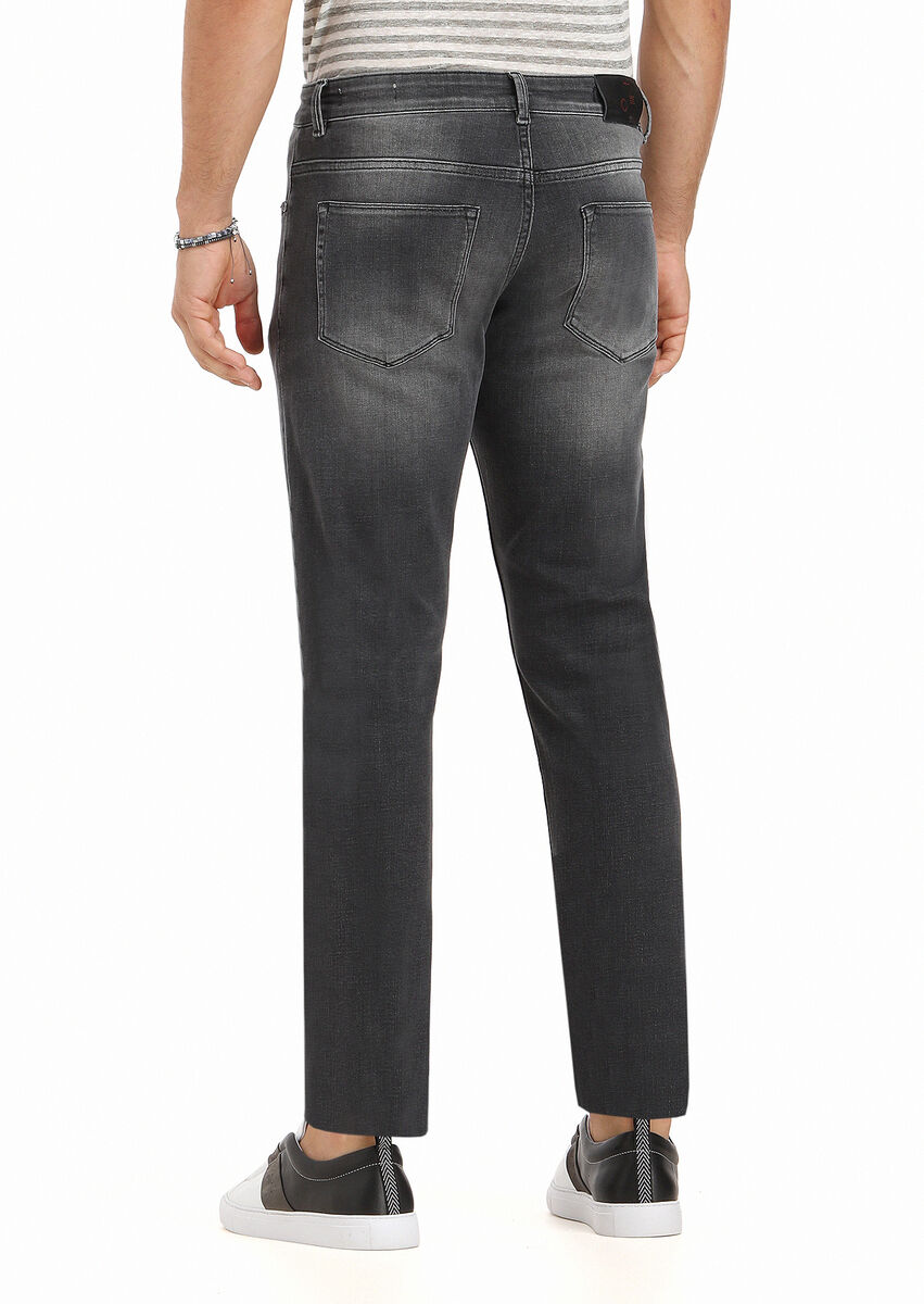 Grey Slim Fit Denim Cotton Blended Trousers - 4