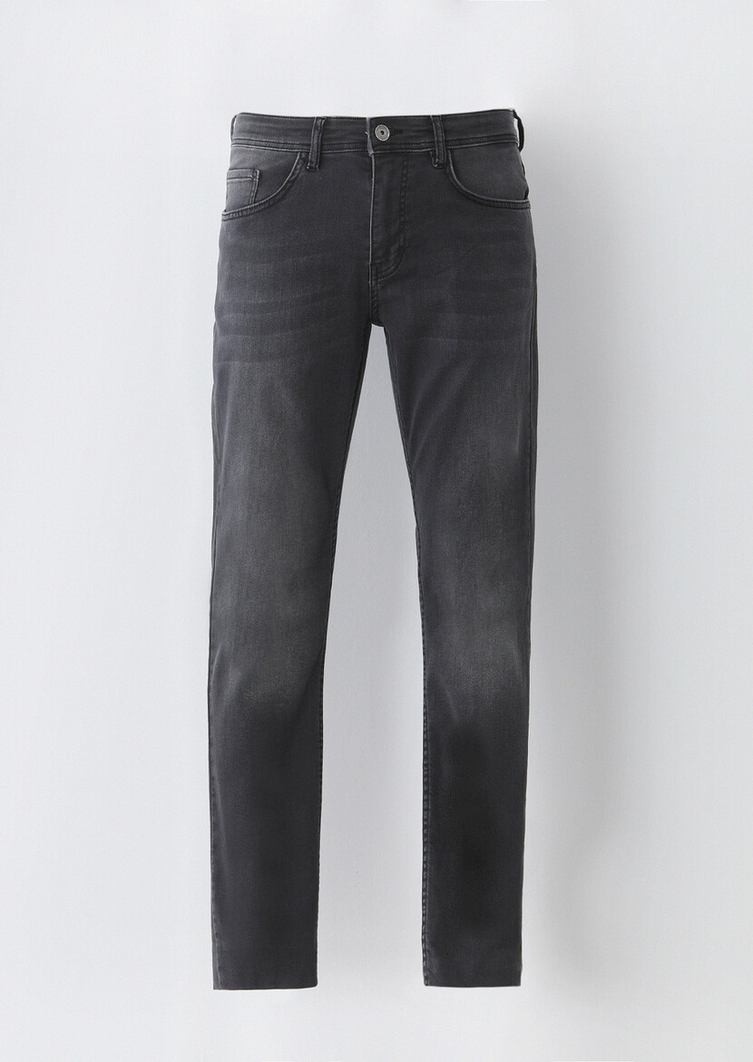 Grey Slim Fit Denim Cotton Blended Trousers - 5