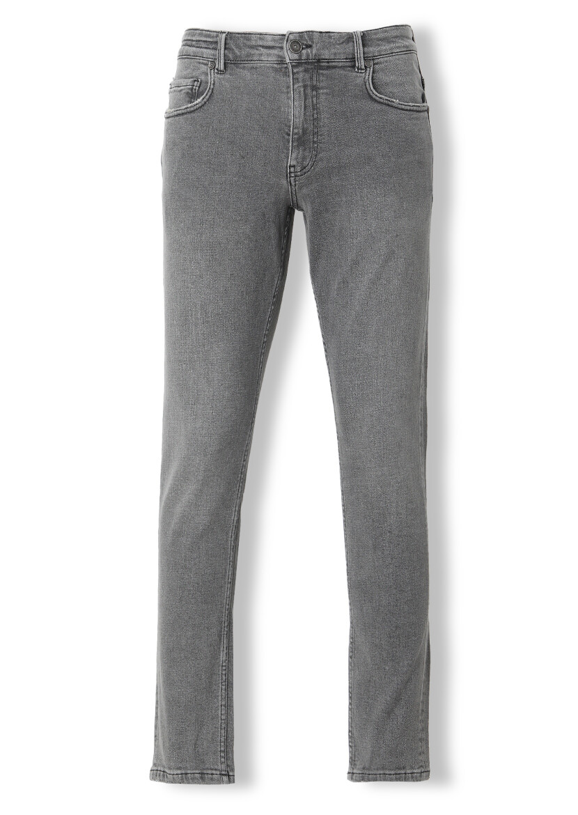 Grey Slim Fit Denim Cotton Blended Trousers - 4