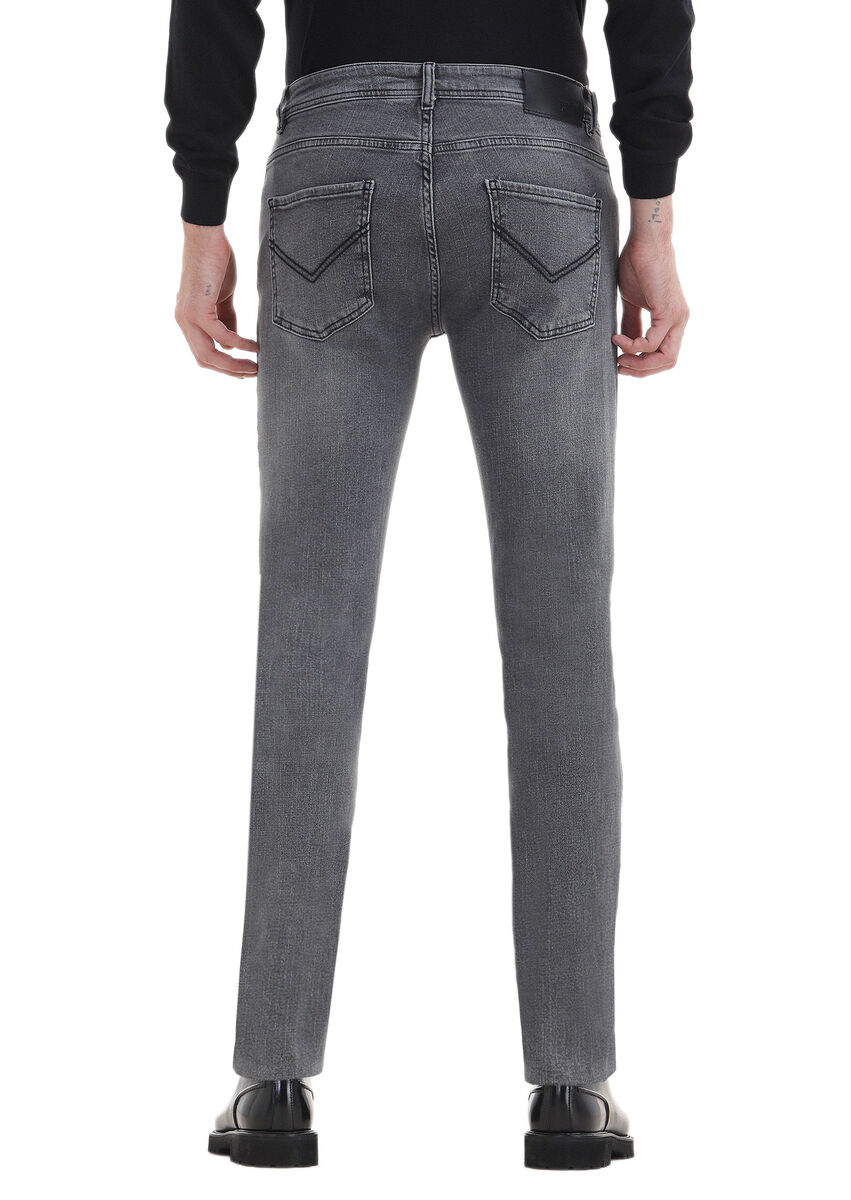 Grey Slim Fit Denim Cotton Blended Trousers - 4