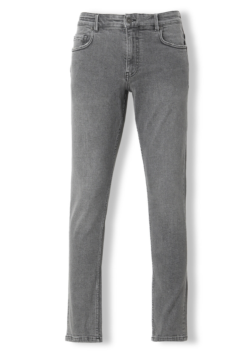 Grey Slim Fit Denim Cotton Blended Trousers - 5