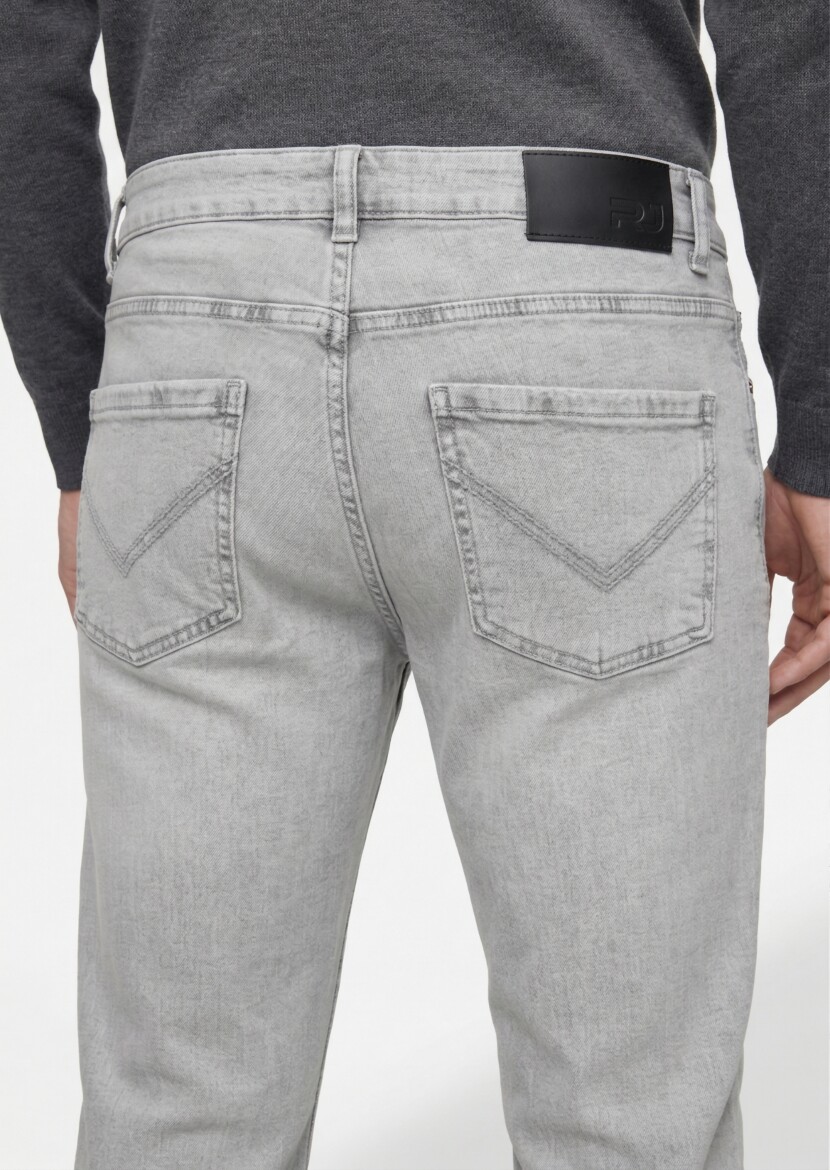 Grey Slim Fit Denim Cotton Blended Trousers - 4