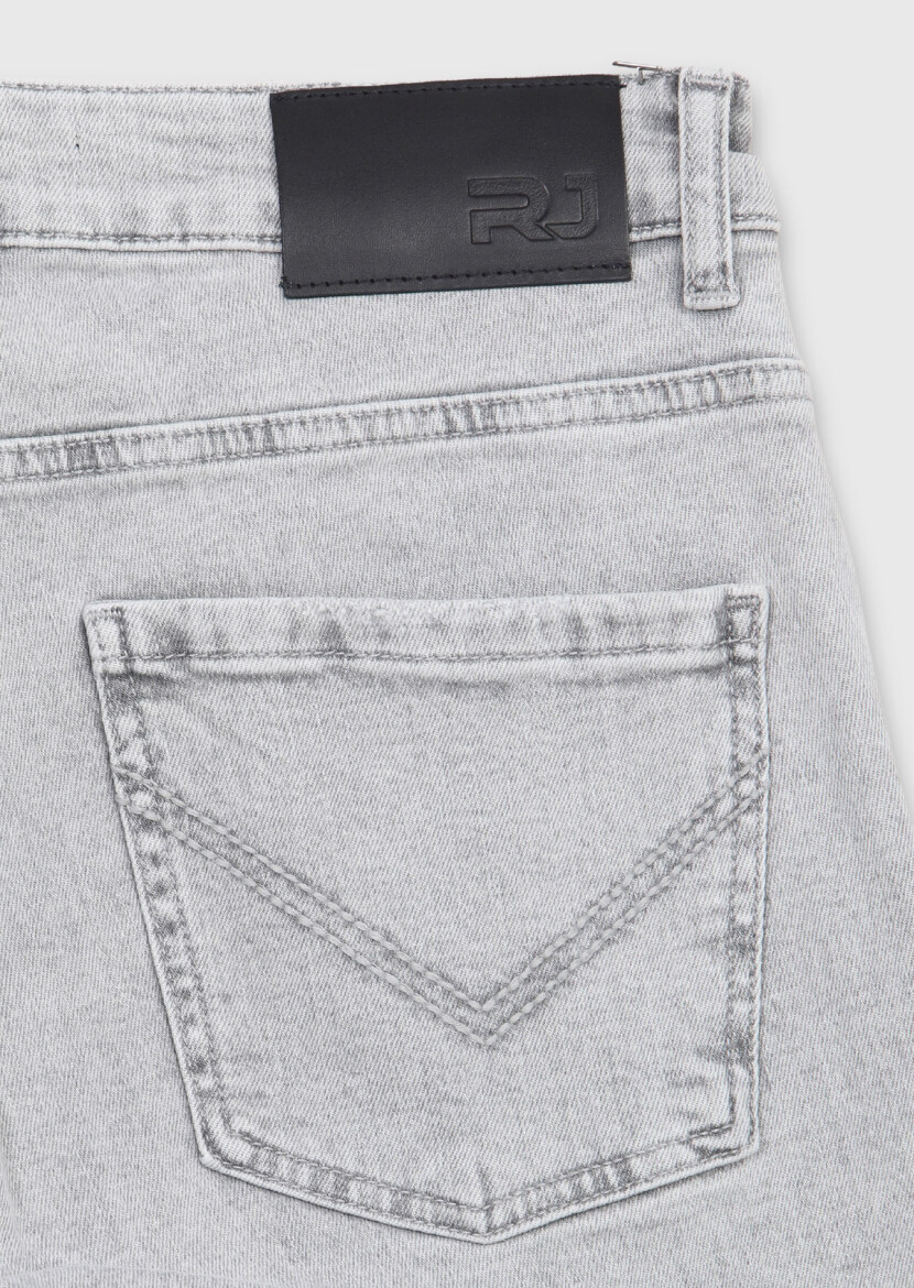 Grey Slim Fit Denim Cotton Blended Trousers - 7