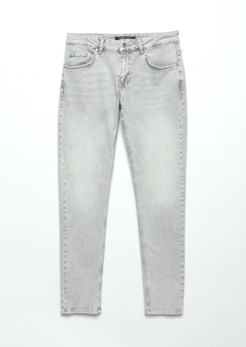 Grey Slim Fit Denim Cotton Blended Trousers - 6