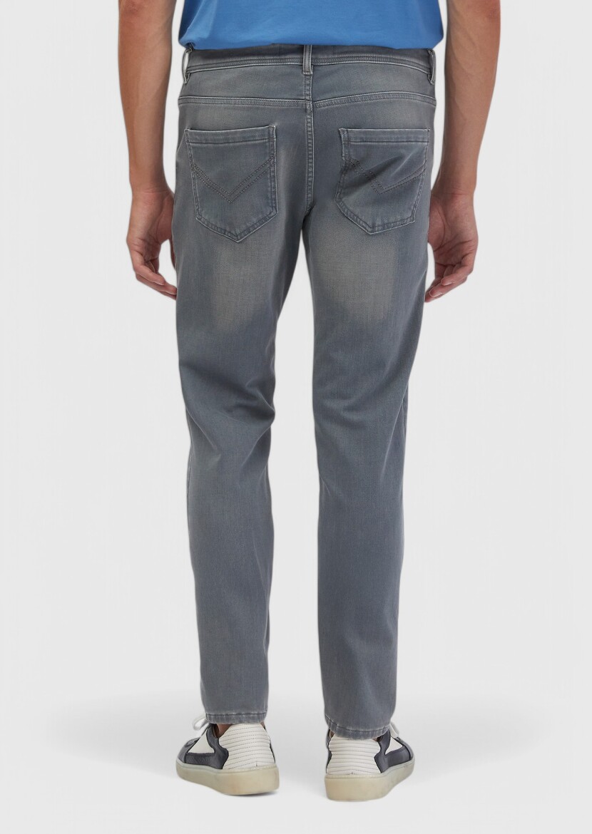 Grey Slim Fit Denim Cotton Blended Trousers - 4