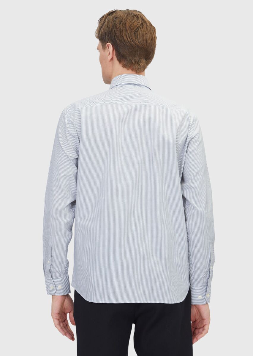 Grey Striped Casual Fit Long Weaving Casual 100% Cotton Shirt - 6