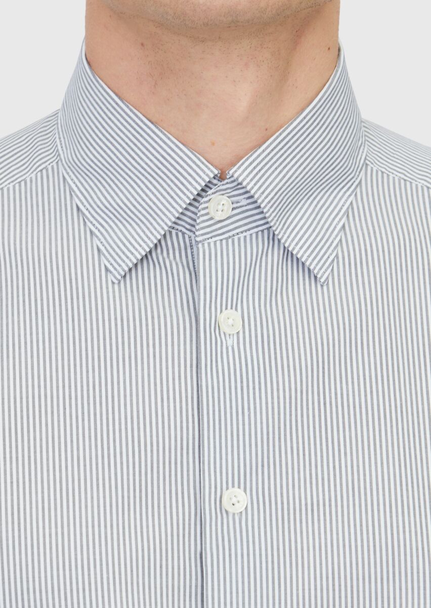 Grey Striped Casual Fit Weaving Casual 100% Cotton Shirt - 5