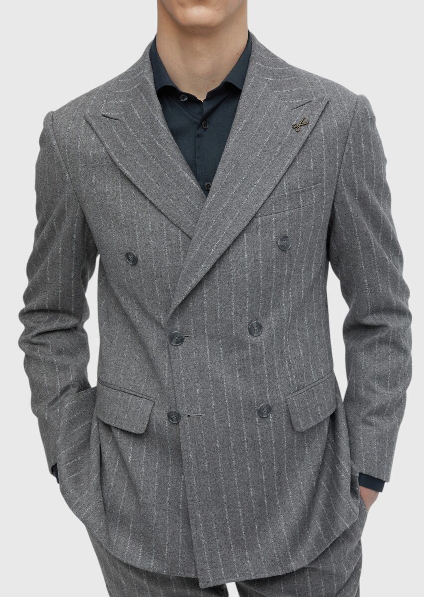 Grey Striped Comfort Fit Wool Blended Suit - 5