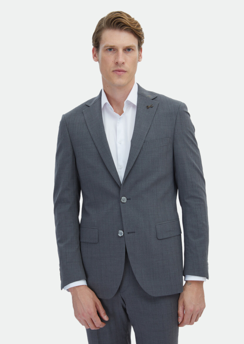 Grey Striped Modern Fit Wool Blended Suit - 1