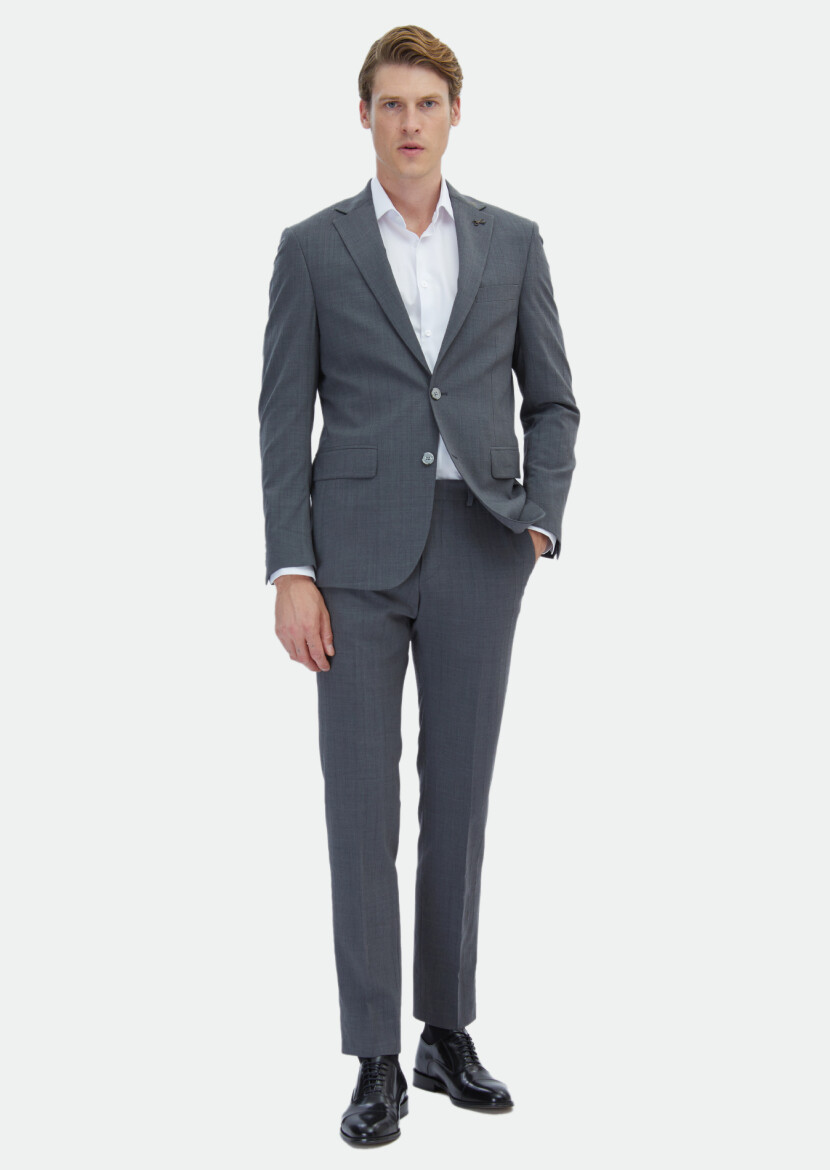 Grey Striped Modern Fit Wool Blended Suit - 2