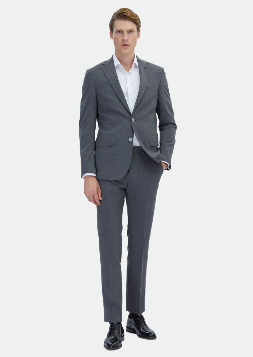 Grey Striped Modern Fit Wool Blended Suit - 2